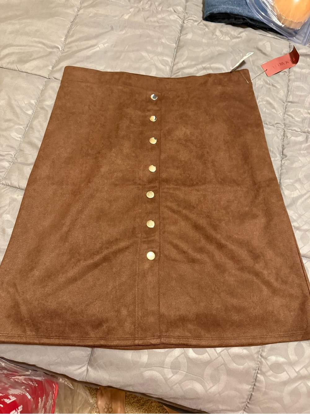 Love Scarlett Brown Faux Suede Button-Front Women's Skirt